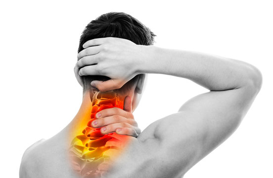 Office worker with neck pain from cervical spondylitis